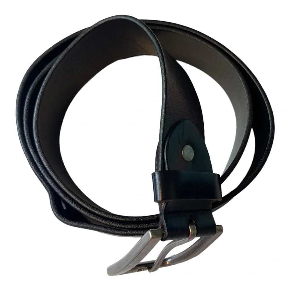 Tony Monders Blavk Leather Belt with Silver Distressed Buckle